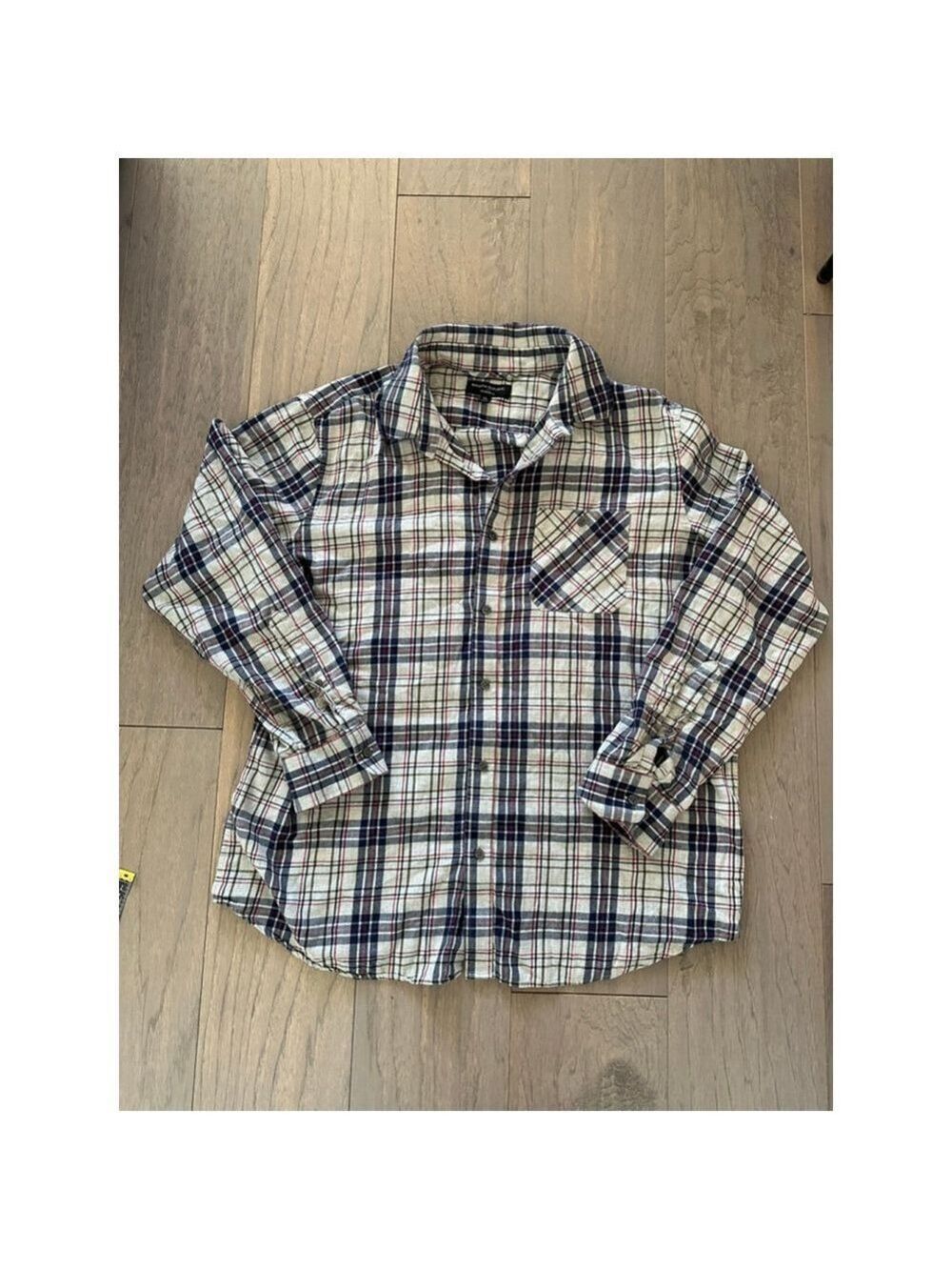 Banana Republic Mens Plaid Button Down Shirt White Navy XL